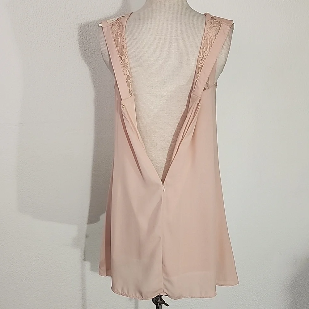 Altered States Dress Lace Panel with Scalloped Ruffle Trapeze Style Pink Size M - Picture 10 of 14